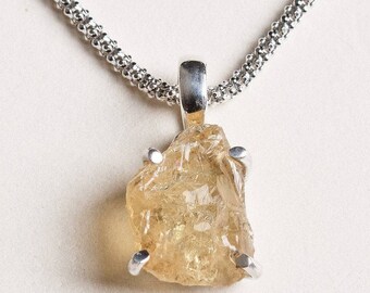 Natural Raw Citrine Pendant, Citrine Stone Pendant, 925 Stealing Silver Pendant, Raw Stone Pendant, Raw Gemstone Pendant, Handmade Pendant