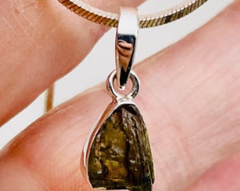 Genuine Moldavite Rough pendant Moldavite Gemstone From Czech Republic 925 Sterling Silver Handmade Designer Jewelry
