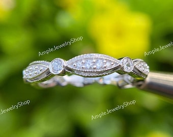 Anillo de bodas Art Déco vintage con diamantes: anillo de eternidad en plata Argentium 935