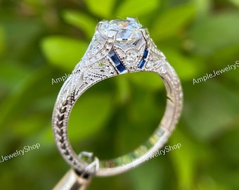 Vintage Art Deco-ring med diamanter och safirer: 935 silverfiligran i argentium
