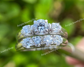 Vintage Art Deco Diamond Engagement Ring Set: 935 Argentium Silver Bridal Set