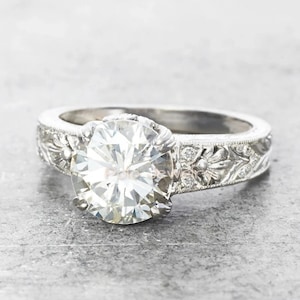 1890s Vintage Art Deco Round Moissanite Engagement Ring Round Cut Moissanite Ring Wedding Promise Ring Antique Ring 935 Argentium Silver