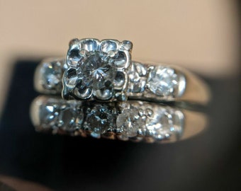 1890s Antique Edwardian 1.00 Ct Round Cut Diamond Art Deco Bridal Set, Vintage Engagement Ring Set In 935 Argentium Silver Retro Bridal Set