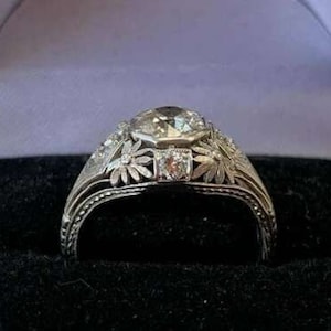 1890's Retro Edwardian Antique 2.00 Ct Round Cut Diamond Engagement Ring 935 Argentium Silver, Art Deco Ring, Vintage Jewelry, Wedding Ring