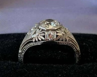 1890's Retro Edwardian Antique 2.00 Ct Round Cut Diamond Engagement Ring 935 Argentium Silver, Art Deco Ring, Vintage Jewelry, Wedding Ring