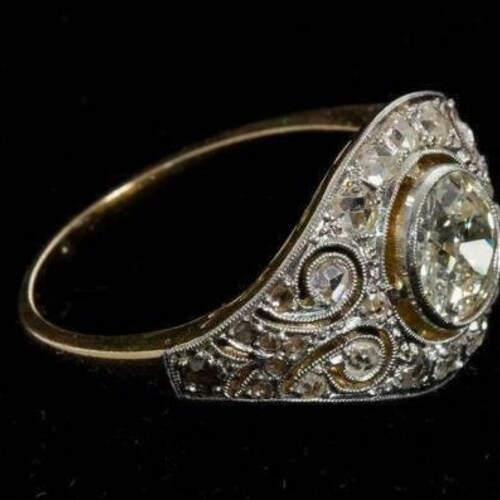 Antique Early Art Deco Ring 2ct Round Cut Diamond Engagement Etsy