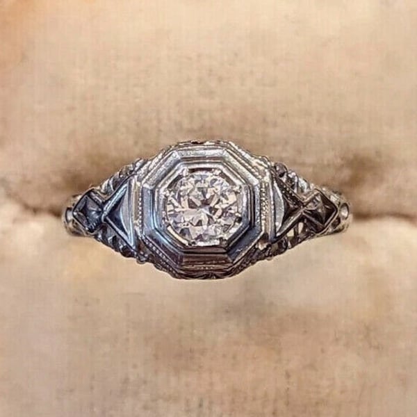 1890s Art Deco Edwardian Diamond Ring / Haxagone Shape Geometric Ring/ Engagement Ring In 935Argentium Silver/ Ring for women/ Art Deco Ring