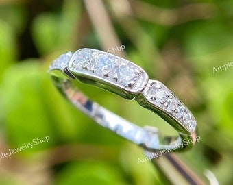 Art Deco Diamond Eternity Band: 935 Argentium Silver Stackable Ring