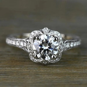 1890s Antique 2.10 Ct Old European Diamond Wedding Engagement Ring In 935 Argentium Silver, Edwardian Ring, Vintage Engagement Ring, Gift