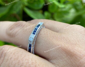 18 carati Oro bianco - Anello Zaffiro - Diamanti, Art Déco 18 carati Oro bianco - Anello Zaffiro - Diamanti, Art Déco