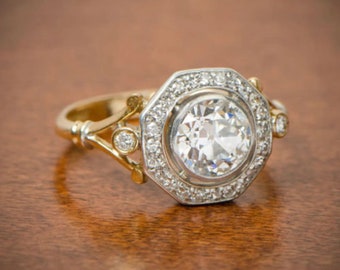 Antique 2.30 ct White Diamond Vintage Art deco ring, Diamond Vintage Ring, Womens Engagement Ring In 935 Argentium Silver Ring, TwoTone Ring