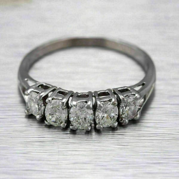 1890s Art Deco diamond wedding ring, Vintage diamond ring, antique. moissanite band, diamond band 5 stone stacking band ring engagement ring