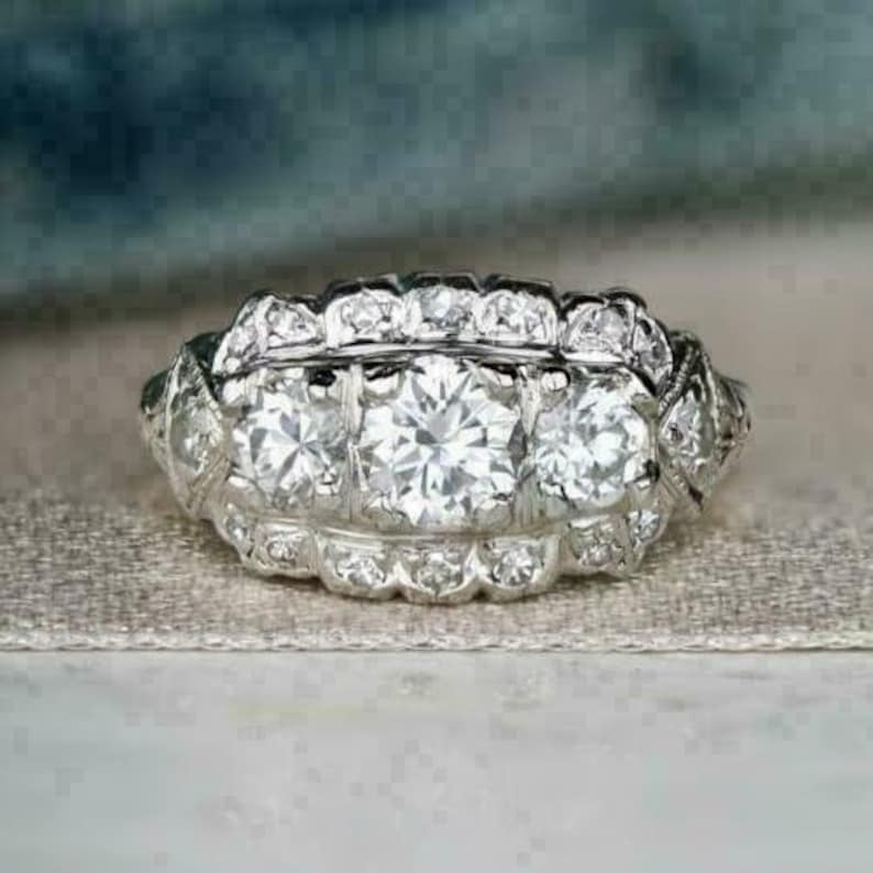 Estate Vintage Art Deco Wedding Ring 3 Stone Moissanite Etsy — free download