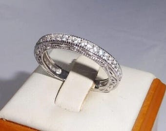 1890s Vintage diamond wedding ring, Art Deco diamond eternity ring, antique. diamond band moissanite band stacking band ring engagement ring