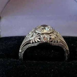 1890's Retro Edwardian Antique 2.00 Ct Round Cut Diamond Engagement Ring 935 Argentium Silver, Art Deco Ring, Vintage Jewelry, Wedding Ring