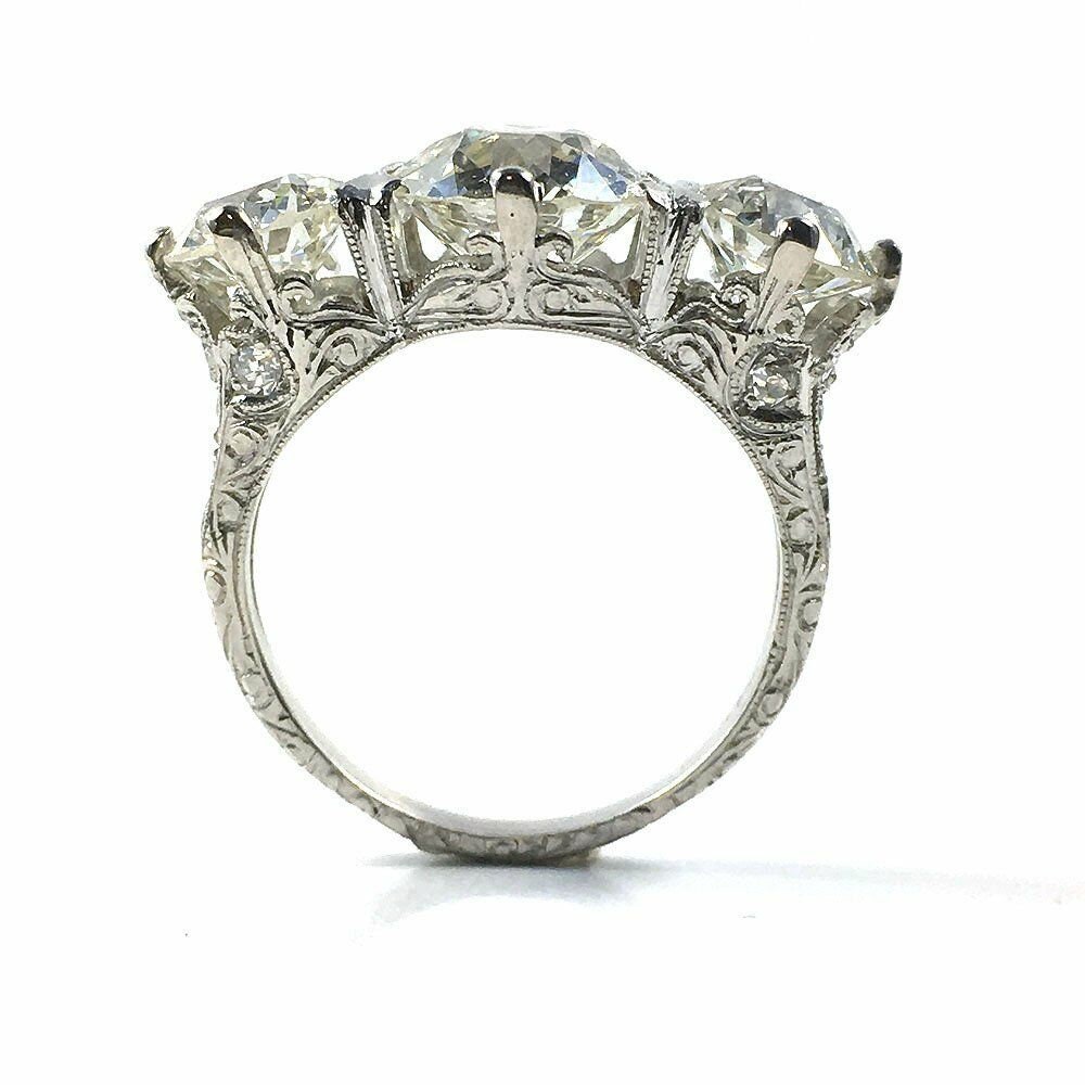 1890's Vintage Edwardian Engagement Ring, 4.00 Carat Round Cut Diamond Ring, Art Deco Ring Vintage Ring in 935 Argentium Silver 3 Stone Ring