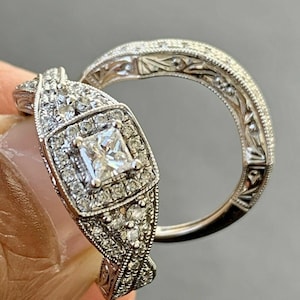 1890s Vintage 2.00 Ct Art Deco alte europäische Hochzeit Verlobungsring Set In 935 Argentium Silber Prinzessin Diamant Ring Set Antikes Braut Set