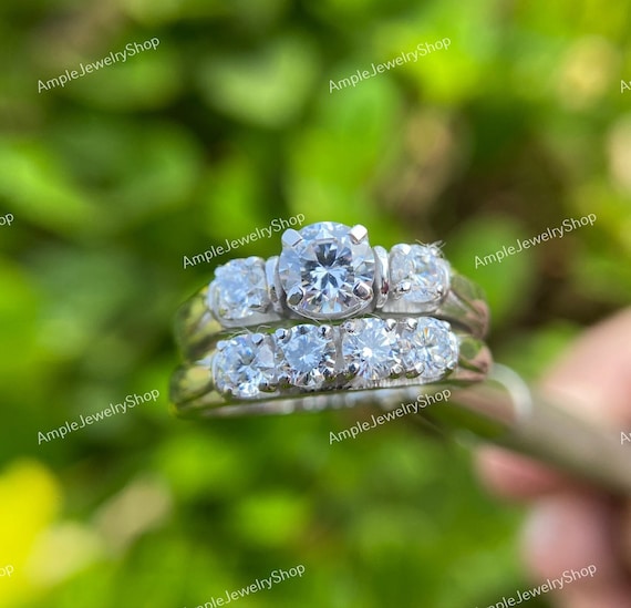 Vintage Art Deco Diamond Engagement Ring Set: 935 Argentium Silver Bridal Set