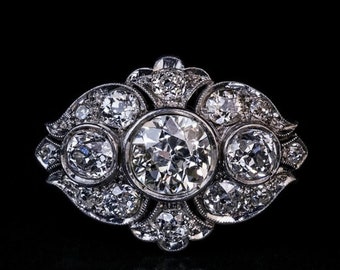 Circa 1890's Vintage Art Deco Ring, Woman's Wedding Antique Ring, Bezel Set Engagement Ring 935 Argentium Silver, European Cut Diamond Ring