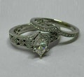 1890s Vintage 2.00 Ct Art Deco Old European Wedding Engagement Ring Set In 935 Argentium Silver Marquise Diamond Ring Set Antique Bridal Set