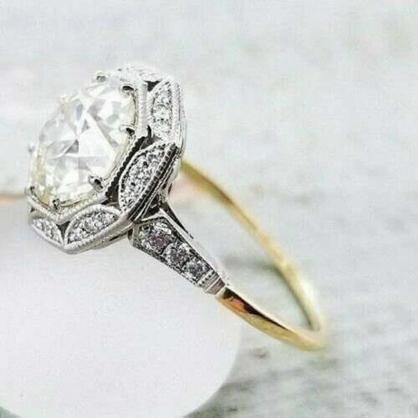 Circa 1890s Retro Vintage Art Deco 2.20Ct Round Diamond Engagement Ring Antique & Vintage Jewelry Ring 935 Argentium Silver Target Halo Ring