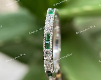 Anillo de bodas Art Déco con diamantes: anillo apilable de plata Argentium 935