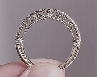 Art Deco diamond wedding ring, Vintage diamond eternity ring, antique. moissanite band, diamond band, stacking band ring, engagement ring