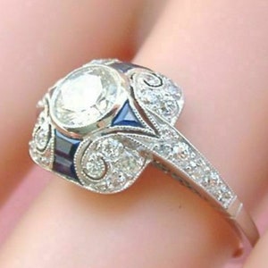 1890s 2.4ct Antique Round Cut Diamond Ring Art Deco Ring Bezel Set Edwardian Engagement Ring In 935 Argentium Silver Moissanite Vintage Ring