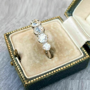 1890's Vintage 2.10 Cts Round Cut Diamond Engagement Ring In 935 Argentium Silver, Art Deco Ring Vintage Jewelry, 5 Stone Ring, Wedding Band