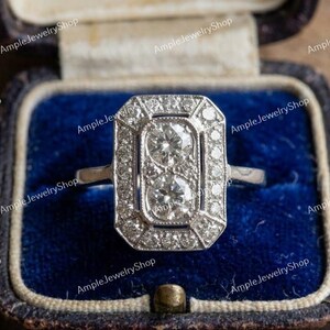 Circa 1890s Vintage 2.30 Cts Old European Diamond Art Deco Engagement Ring In 935 Argentium Silver, Estate Edwardian Rings, Two Stone Rings