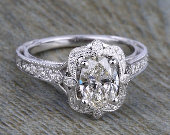 Vintage Edwardian Circa 1890s 2.00 CT Old European Diamond Art Deco Engagement Ring In 935 Argentium Silver, Antique Estate Jewelry Rings