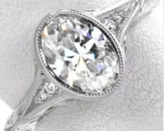1890s Filigree Art Deco Ring, Vintage 2.30 CT White Oval Diamond Engagement Ring In 935 Argentium Silver, Edwardian Ring, Vintage Ring