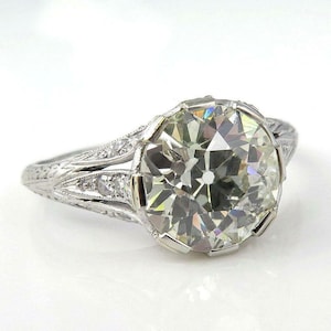1890&#39;s Vintage Art Deco 2.50 Ct Old European Diamond Engagement Ring In 935 Argentium Silver, Edwardian Antique Ring Womens Mid-Century Ring