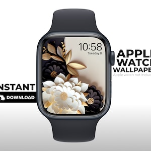 Carta da parati floreale beige e nera, carta da parati Apple Watch, quadrante Apple Watch, Apple Watch, sfondo, download digitali, download istantaneo