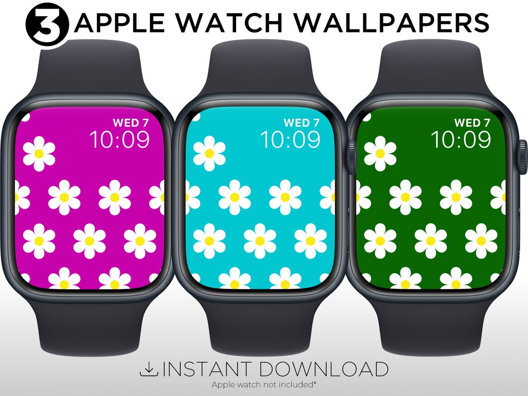 3 Colorful Flower Apple Watch Wallpaper Bundle, Pink, Teal, Green