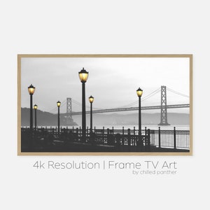 Samsung Frame TV Art Black and White | San Francisco Bay Bridge Painting | Scenic | Landscape | DIGITAL Download | Art for Frame TV