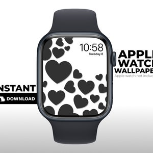 Apple Watch Wallpaper, Blackish Hearts on White, Aesthetic Wallpaper, Apple watch Face Wallpaper, Apple Watch, Smart watch background
