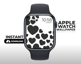 Sfondo per Apple Watch con cuori neri, design estetico (download digitale)