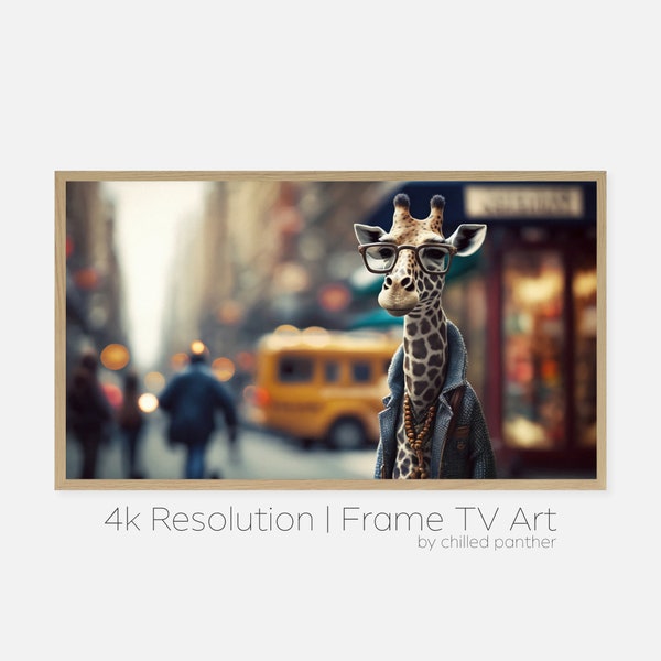 Samsung Frame TV Art Animals | Hipster Giraffe in NYC | New York | Painting | Animal | Urban | Modern | Art for Frame tv | DIGITAL Download