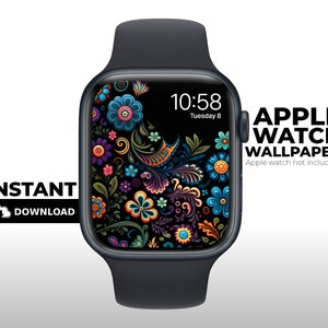 Apple Watch Wallpaper Floral, Groovy Botanische Blumen, Bunter Hintergrund, Apple Watch Gesicht, Smart Watch Wallpapers, Ästhetisches Design
