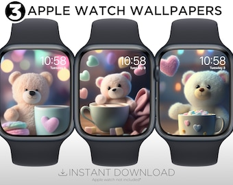 Fondo de pantalla de osito de peluche para Apple Watch, caras pastel animadas (descarga digital)