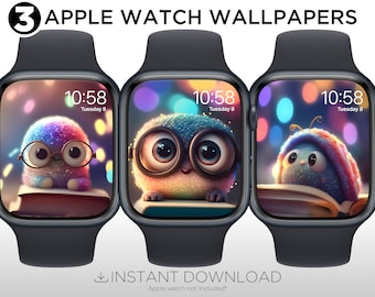 Pakiet tapet na Apple Watch z uroczym molem książkowym i kolorowymi animowanymi twarzami (do pobrania w wersji cyfrowej)