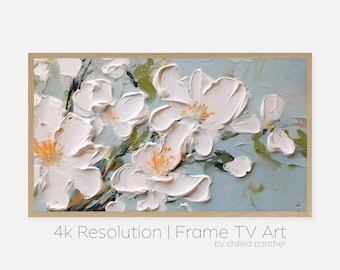 Abstract Teal Floral Oil Painting for Samsung Frame TV (Digital Download)