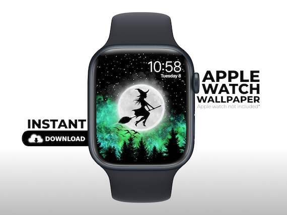 Witch Over Moon Apple Watch Wallpaper: Spooky Smartwatch Face (Digital Download)