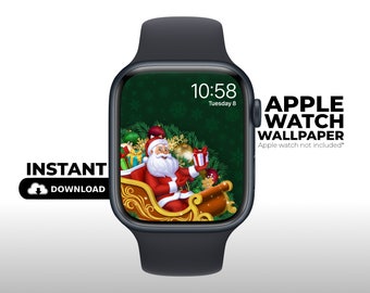 Santa Sleigh Apple Watch Wallpaper: Green Snowflakes (Digital Download)