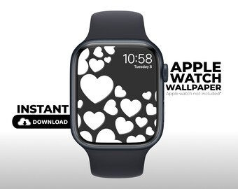 Fondo de pantalla para Apple Watch: Corazones blancos sobre fondo negro (descarga digital)