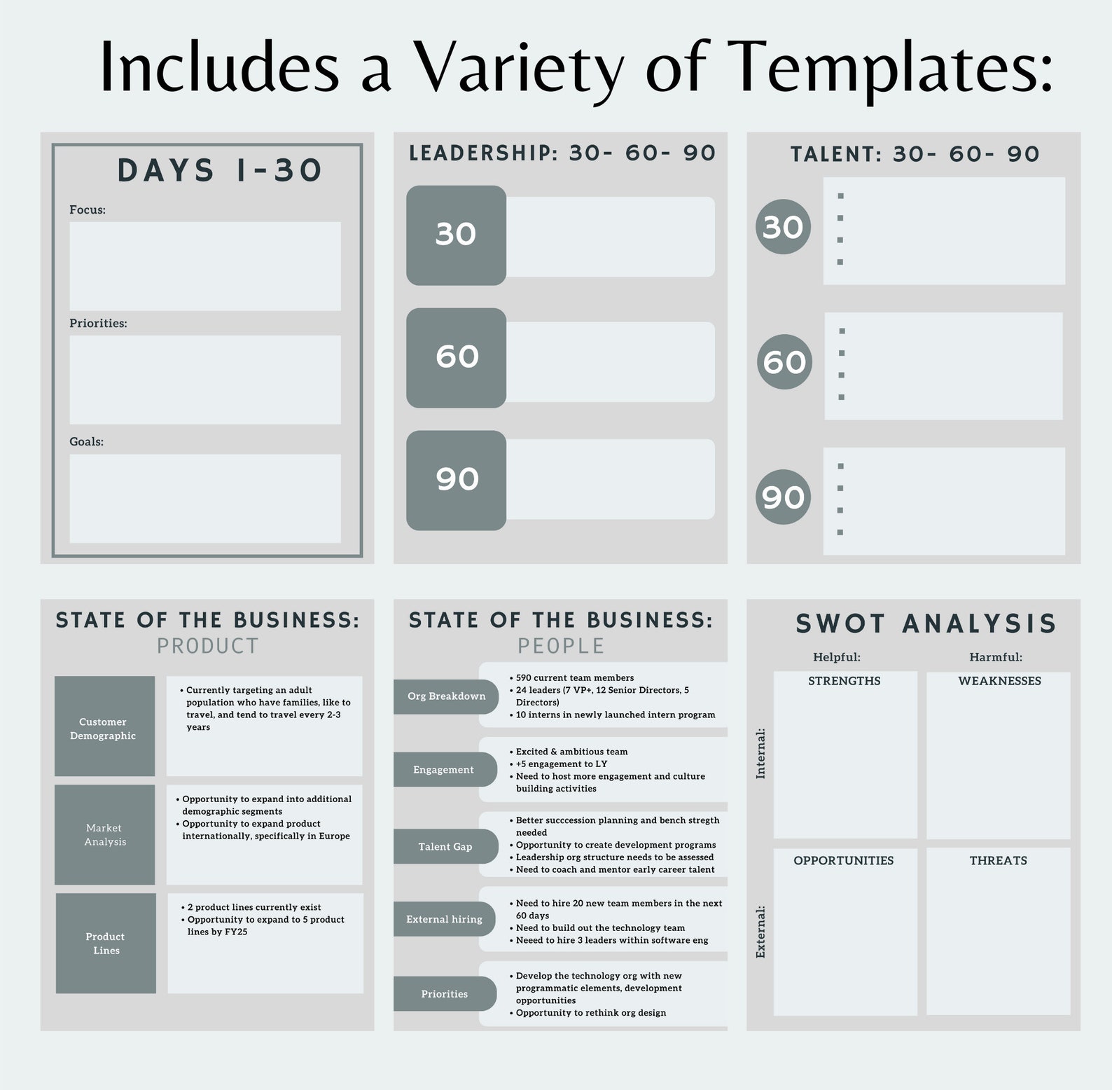 Business Plan Template, 30-60-90 Day Plan Template, Digital, Edit in ...