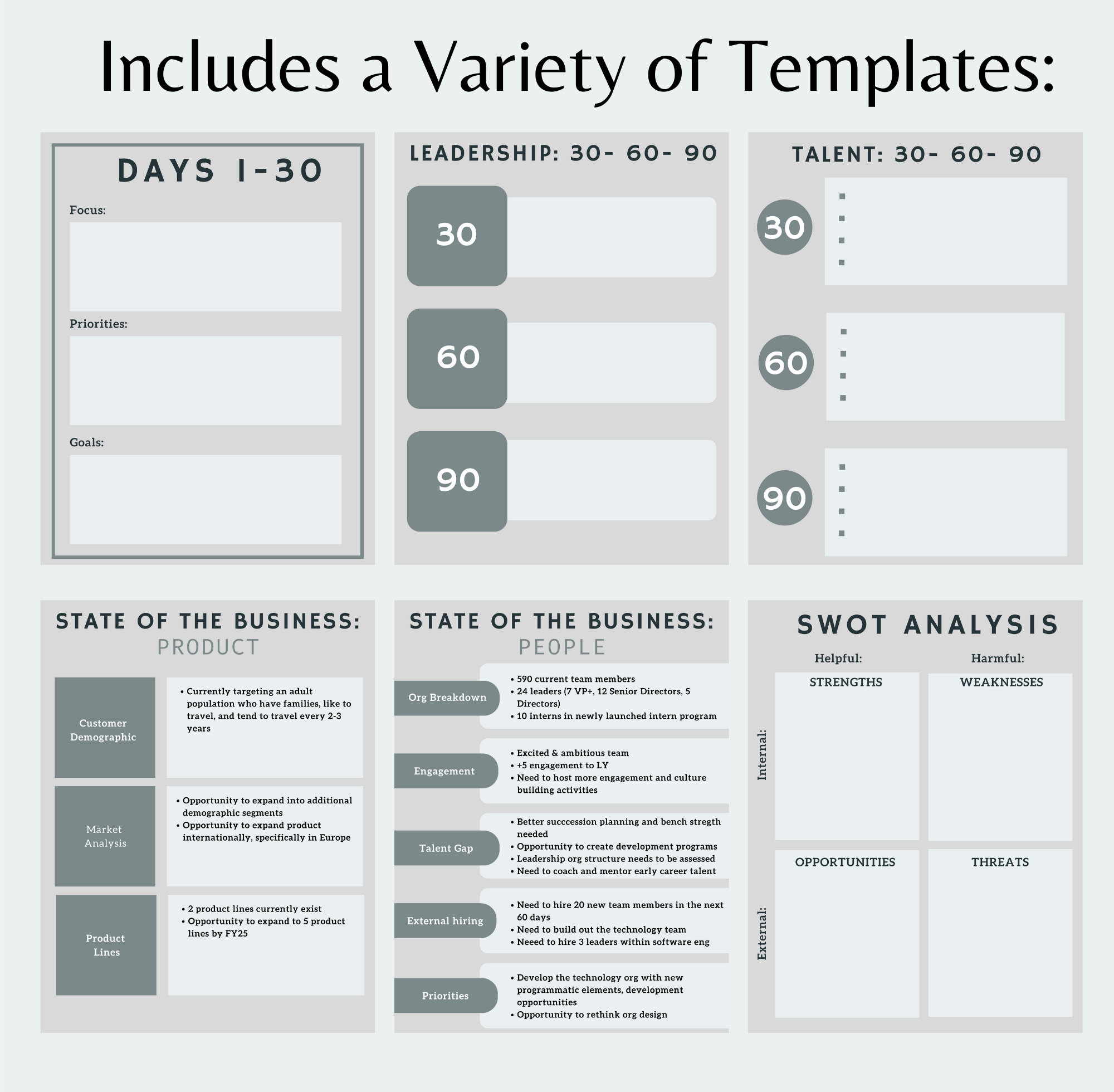 Business Plan Template, 30-60-90 Day Plan Template, Digital, Edit in