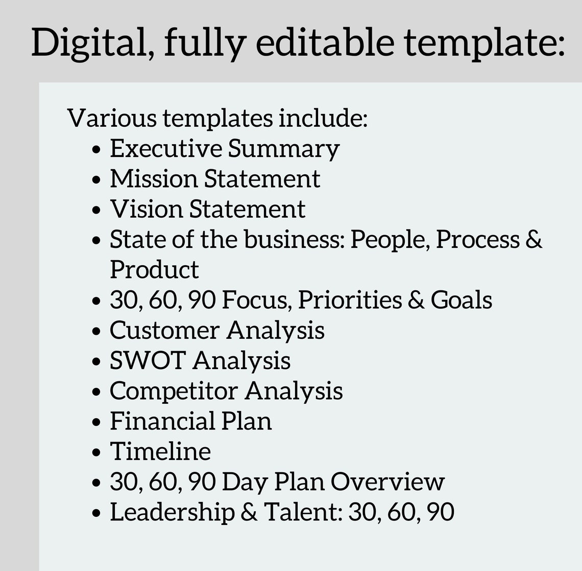 Business Plan Template, 306090 Day Plan Template, Digital, Edit in