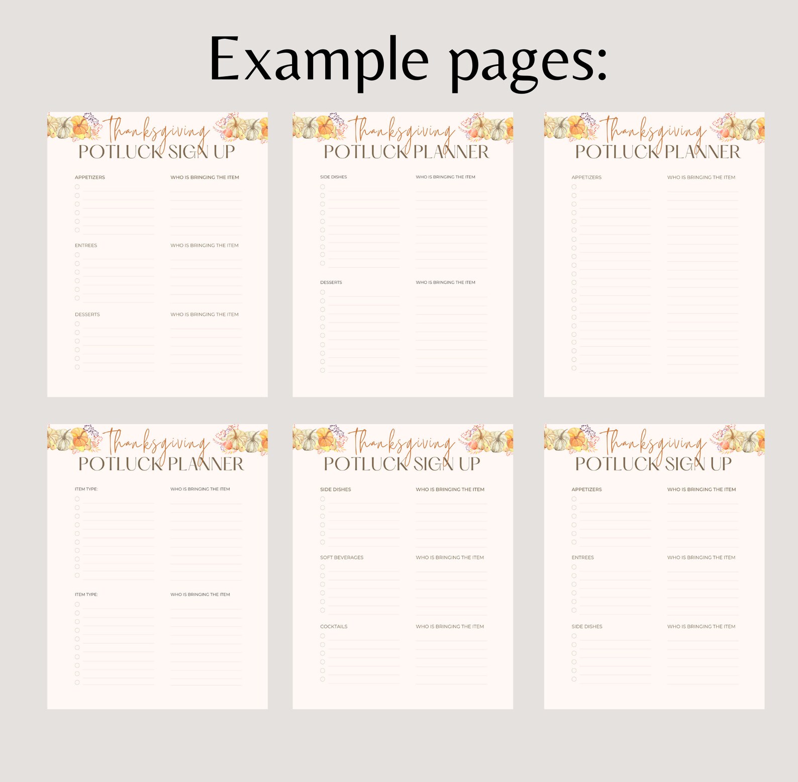 Thanksgiving Fall Potluck Printable, Sign up Sheet, Potluck Dinner ...